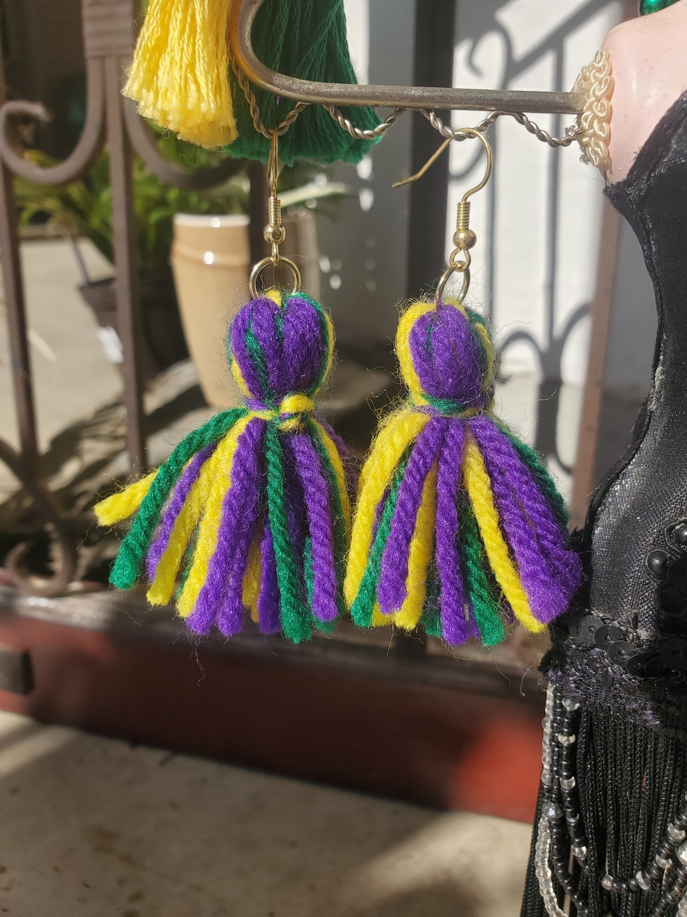 Handmade New Orleans Mardi Gras Majorette Tassel Earrings, (Colors: PYG)
